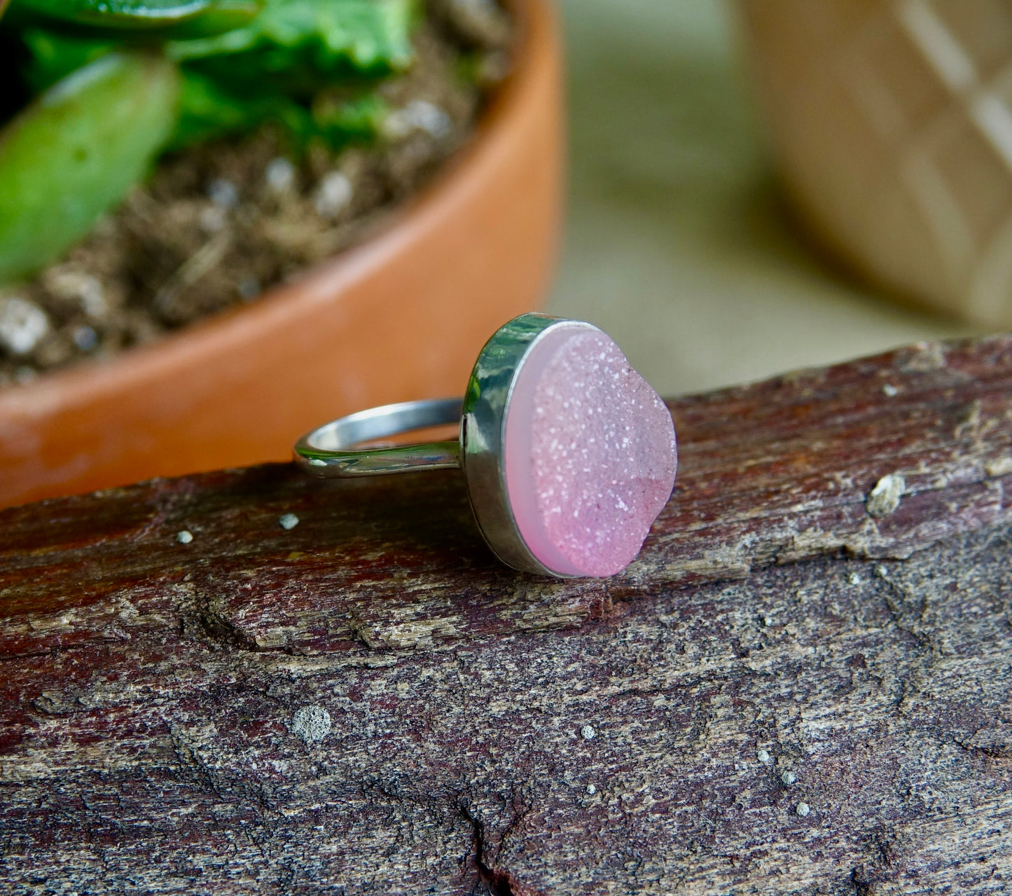 Light Pink Druzy Ring - Oval - Size 5.5