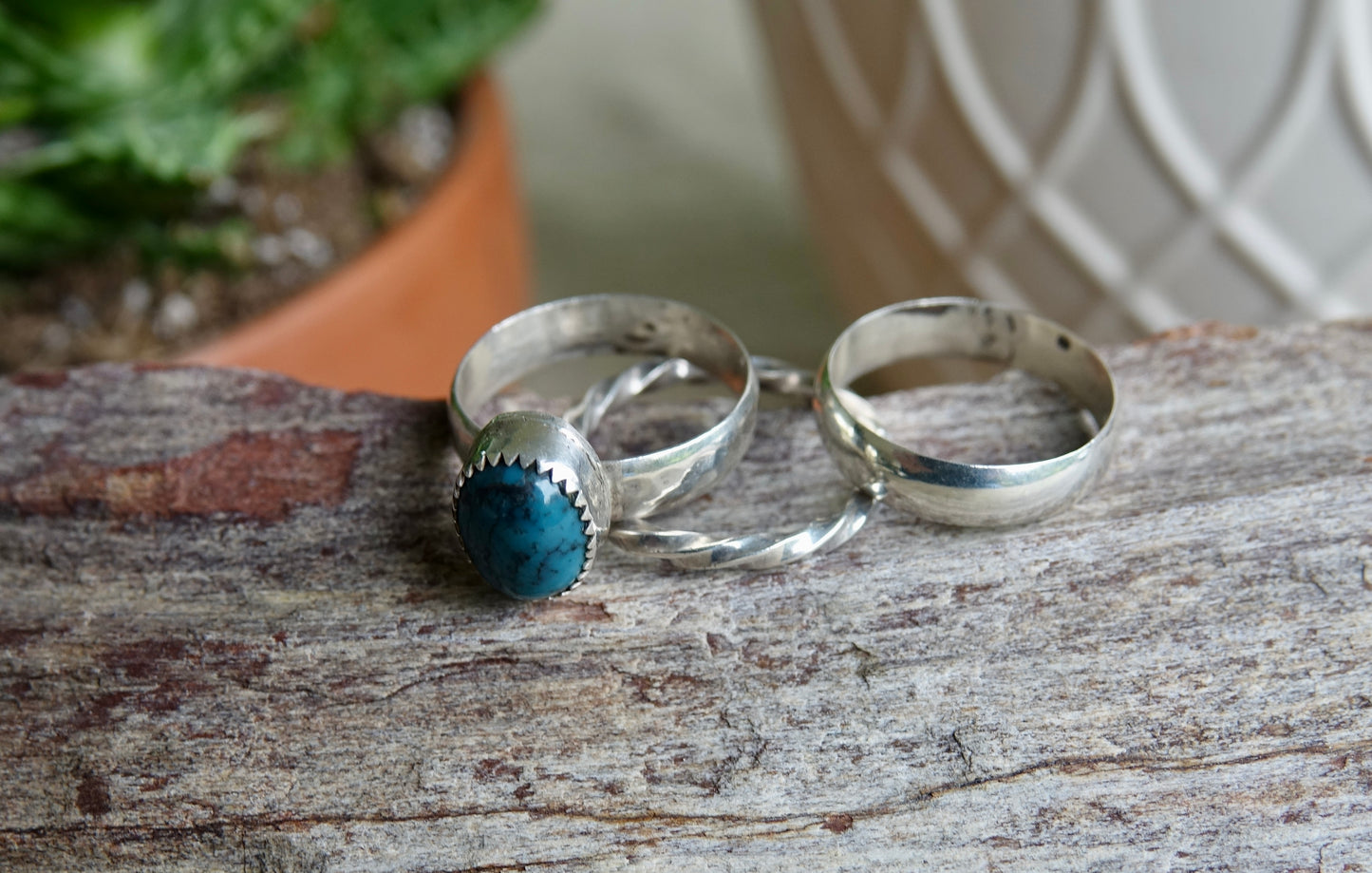 Turquoise Stacker Ring - Set of 3 Rings- Size 6.5