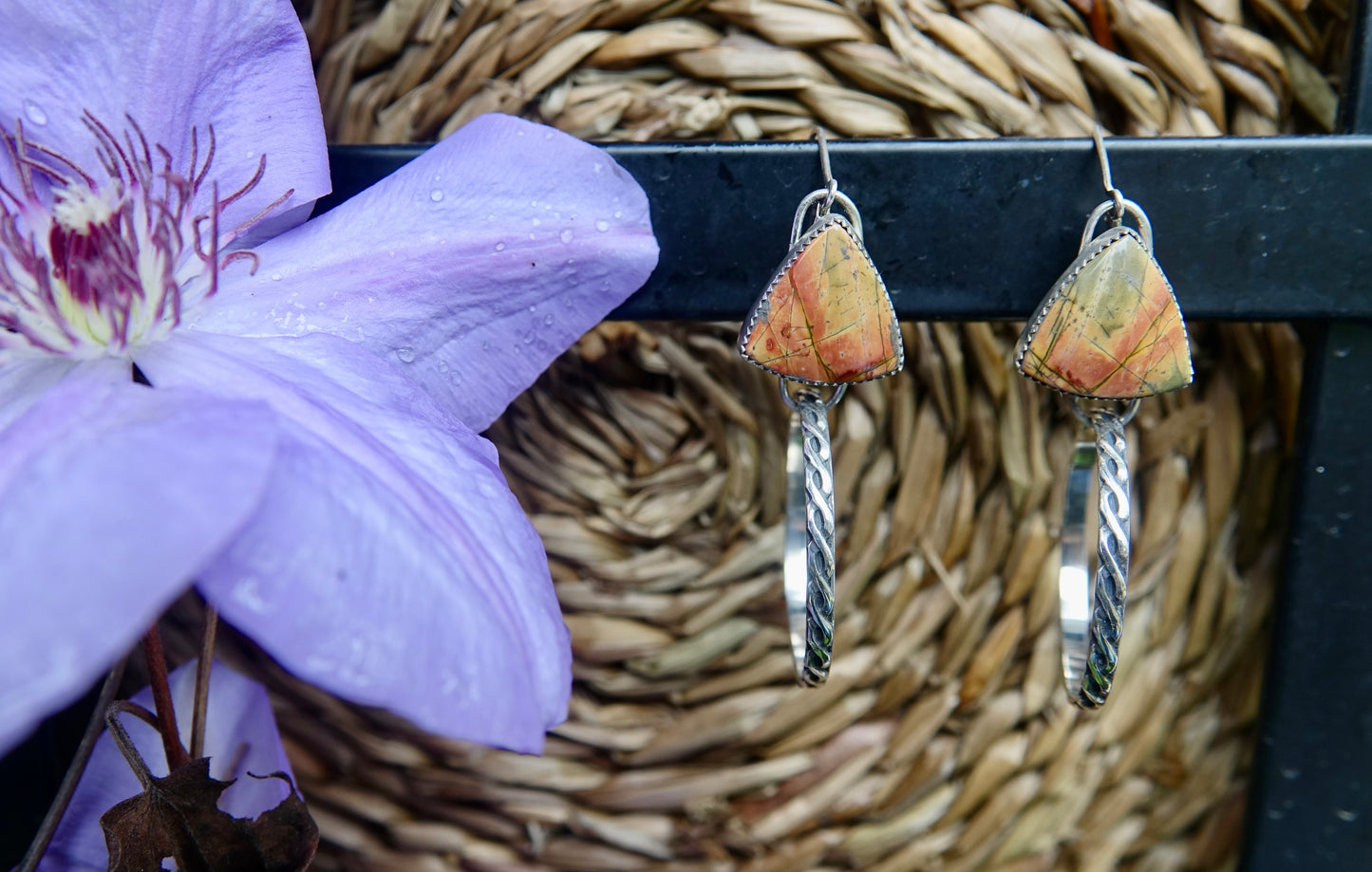 Red Jasper Triangle Hoop Earrings