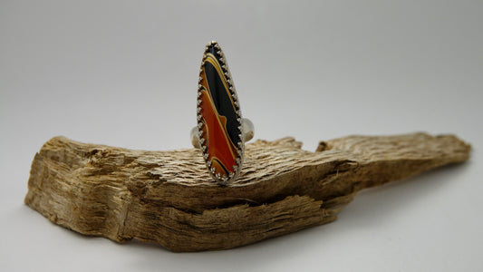 Flame Teardrop Resin Stone Ring - Size 5