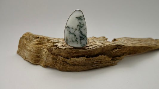 Moss Agate Ring - Triangle - Size 5.25
