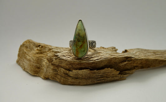 Chrysocolla Thin Teardrop Ring - Size 5.5