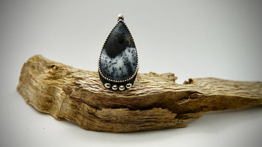 Dendritic Agate Ring - Teardrop - Size 6.25