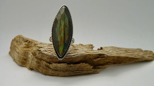 Faceted Labradorite Ring - Diamond - Size 9.25