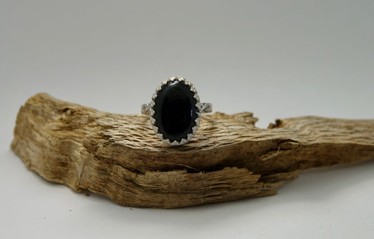 Black Agate Ring - Oval - Size 8.5