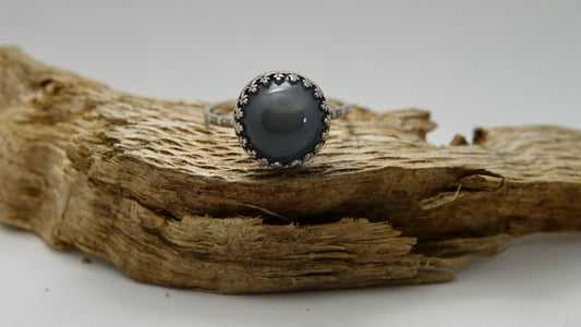 Grey Moonstone Ring - Round - Size 9.25