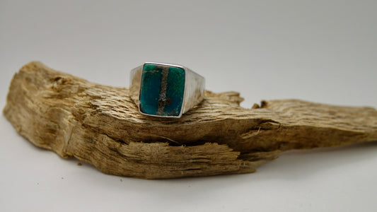Chrysocolla With Stripe Ring - Square - Size 9.5
