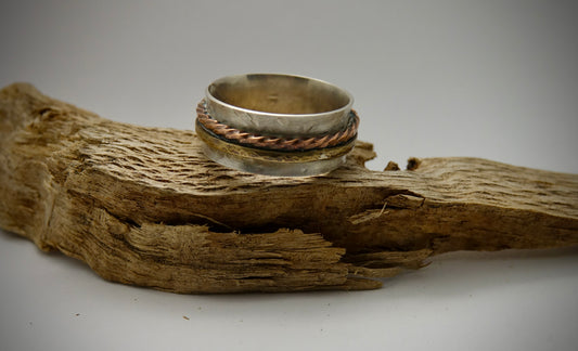 Silver Spinner Wide Band Ring - Size 12.25