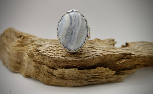 Blue Lace Agate Ring - Oval - Size 7