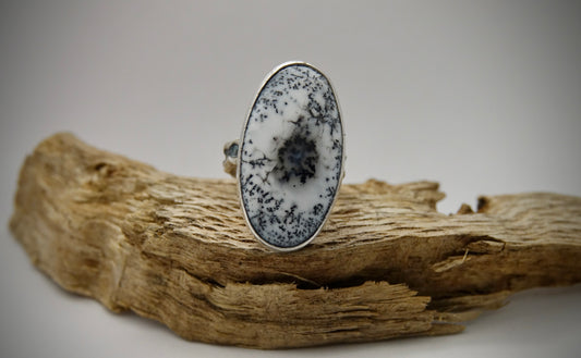 Dendritic Agate Ring - Oval - Size 7