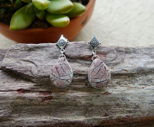 Senora Dendritic Rhyolite - Pink - Dangle Studs