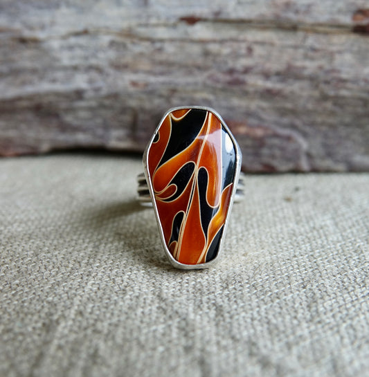 Flame Coffin Resin Stone Ring - Size 12.5