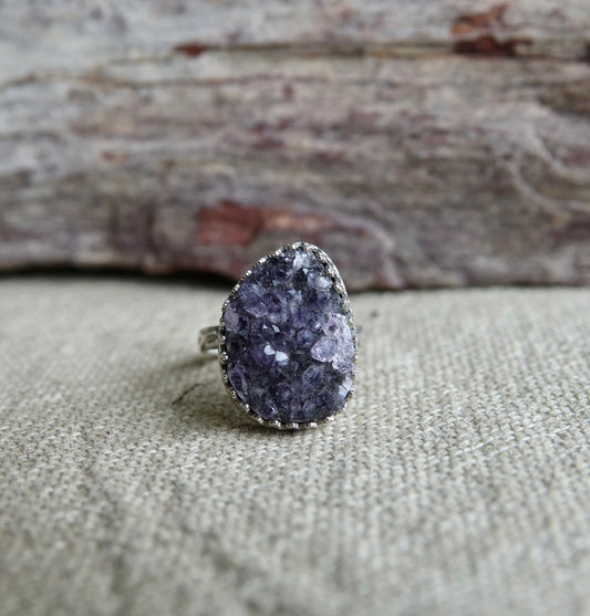 Chunky Amethyst Druzy Ring  - Size 8.5