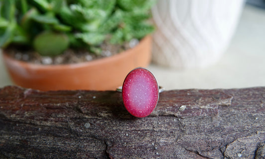 Dark Pink Druzy Ring - Oval - Size 7.75