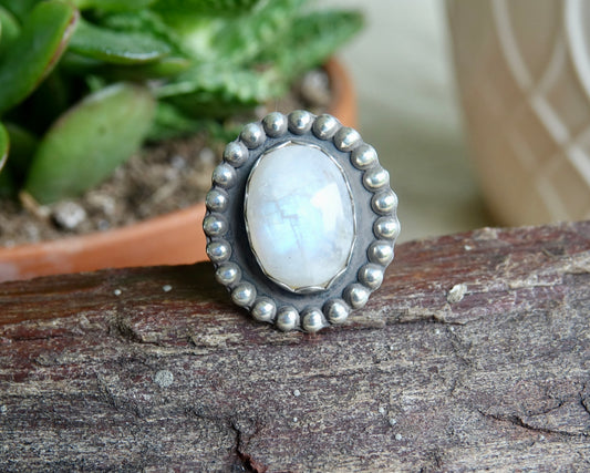 Rainbow Moonstone Ring - Oval - Size 5