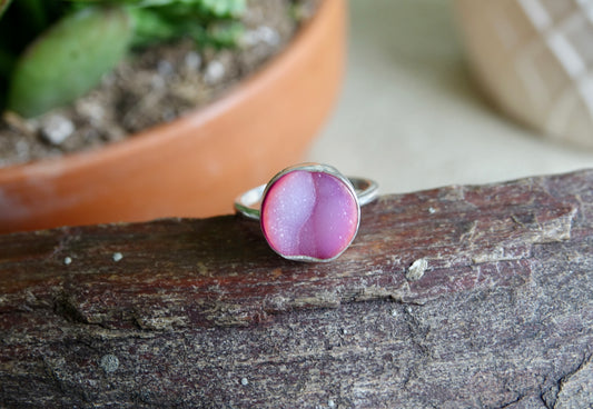 Light Pink Druzy Ring - Round - Size 6