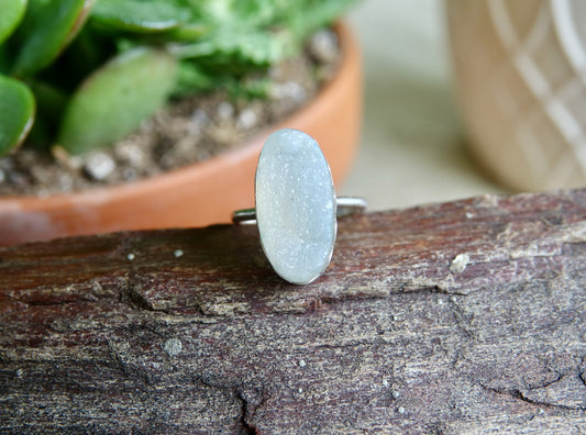 White Druzy Ring - Oval - Size 5.75