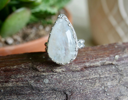 Rainbow Moonstone Ring - Teardrop - Size 6.75