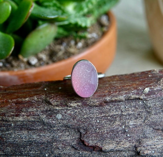 Light Pink Druzy Ring - Oval - Size 5.5